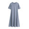 New Women's Wear Short-sleeved Base Dress Long Skirt Female Wild Cool Wind A Word Skirt - Light Blue