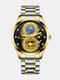 6 Colors Stainless Steel Dragon Pattern Men Business Watch Decorated Luminous Pointer Calendar Quartz Watch - Black Dial