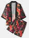 Mens Allover Carp Floral Print Open Front Kimono Two Pieces Outfits - Black