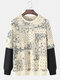 Mens Paisley Scarf Print Stitching Sleeve Street Pullover Sweatshirts - Apricot
