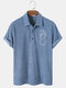 Mens Abstract Figure Pattern Corduroy Casual Short Sleeve Golf Shirts - Blue