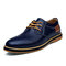 Men British Style Comfy Leather Oxfords Lace Up Business Casual Shoes - Blue