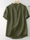 Camiseta casual de manga curta com botões lisos - Exército verde