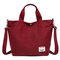 Women Canvas Tote Bag Solid Handbag Large Capacity Leisure Crossbody Bag - Wine Red