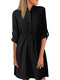 Elegante Damen Kleider Long Sleeve Button Dress - Black