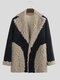 Capispalla da uomo in misto lana ispessita con patchwork in pelliccia foderata in pile - Nero