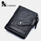 Men Genuine Leather RFID 7 Card Slots 2 Zipper Coin Purse Wallet - Black