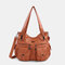 Women Hardware Multi-pockets Soft Leather Shoulder Bag  - Brown