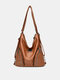 Women Vintage Faux Leather Multi-Carry Backpack Brief Shoudler Bag - Brown