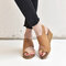 Women Large Size Clip Toe Buckle Strap Wedges Heel Sandals - Camel