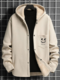 Mens Smile Face Embroidered Snap Button Plush Lined Hooded Jacket - Apricot
