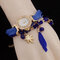 Bohemian Multilayer Bracelet Watches Owl Leaf Feather Pendant Quartz Watches for Women - Blue