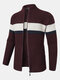 Mens Panel Stitching Stand Collar Zipper Design Knitted Casual Cardigans - Wine Red