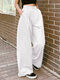 Casual Solid Color Loose Plus Size Wide Leg Pants with Pockets - White