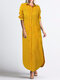 Polka Dot Print Splited Long Sleeve Casual Dress For Women - Yellow