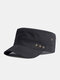 Men Cotton Solid Color Five-pointed Star Shape Metal Label Casual Sunscreen Military Cap Flat Cap - Black
