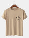 Mens 100% Cotton Grimace Print O-Neck Casual Short Sleeve T-Shirts - Khaki