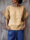 Women Plain Seam Detail Cotton Loose Short Sleeve Blouse - Yellow