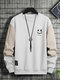 Mens Smile Face Print Contrast Patchwork Pullover Sweatshirts Winter - White