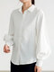 Solid Lantern Long Sleeve Lapel Button Down Shirt - White