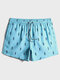 Mens Pineapple Print Quick Drying Drawstring Waist Beach Board Shorts - Blue