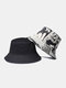 Unisex Cotton Cloth Double-side Letter Graffiti Casual Ourdoor Sunshade Foldable Bucket Hats - Khaki