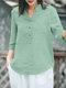 Blusa informal de algodón con bolsillo con botones lisos V Cuello - Verde