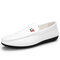Men PU Slip On Pure Color Casual Business Loafers Driving Shoes - White