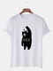 Mens Cartoon Bear Printed Round Neck Casual Short Sleeve T-shirts - White