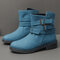 Plus Size Women Bluck Strap Decoration Slip Resistant Block Ankle Boots - Blue