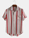 Mens Plain Color Striola Chest Pocket Short Sleeve Shirts - Red