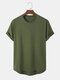 Mens Solid Color Curved Hem Cotton Casual Short Sleeve T-Shirts - Army Green