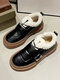 Women Casual Hook & Loop Cotton-padded Flat Shoes - Black