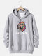 Mens Ethnic Figure Graphic Print Drawstring Cotton Pullover Hoodie - Gray