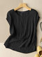 Crew Neck Solid Casual Short Sleeve Blouse For Women - Black
