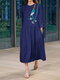 فستان كاجوال بطبعة اكمام طويلة وياقة دائرية للنساء - القوات البحرية