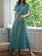 الترفيه الصلبة مرونة الخصر قصيرة الأكمام فستان ماكسي عارضة - أخضر