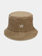 Unisex washed Made-old Cotton Solid Color Crown Pattern Embroidery Simple Bucket Hat - Khaki