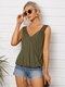 Solid Crossed Front Lace Straps V-neck Sleeveless Tank Top - Army Green