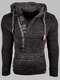 Mens Letter Zipper Front Knitted Hooded Sweater With Kangaroo Pocket - Black