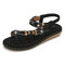 Sandálias elásticas com strass de tamanho grande Banda presilha - Preto