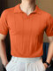 Mens Striped Slim Short Sleeve Lapel Shirt - Orange