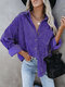 Vintage Corduroy Solid Color Jacket Long Sleeve Ribbed Women Shirt - Purple