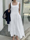 Solid Pocket Ruch Sleeveless Casual Maxi Dress - White