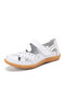 Women Casual Soft Breathable Stitching Round Toe Hook Loop Loafers Shoes - White