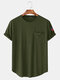 Mens Solid Color American Flag Sleeve Curved Hem T-Shirt With Pocket - Green
