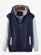 Mens Thicken Colorblock Patchwork Plus Velvet Zipper Winter Hooded Jackets - Grey