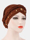 Women Cotton Multi Color Solid Casual Sunshade Rivet Decor Side Braid Baotou Hats Beanie Hats - Coffee