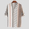 Mens Ethnic Style Printed Stand Collar Half Sleeve  Loose Casual T-shirt - Brown