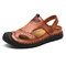 Men Hand Stitching Two Ways Non Slip Casual Leather Sandals - Brown
